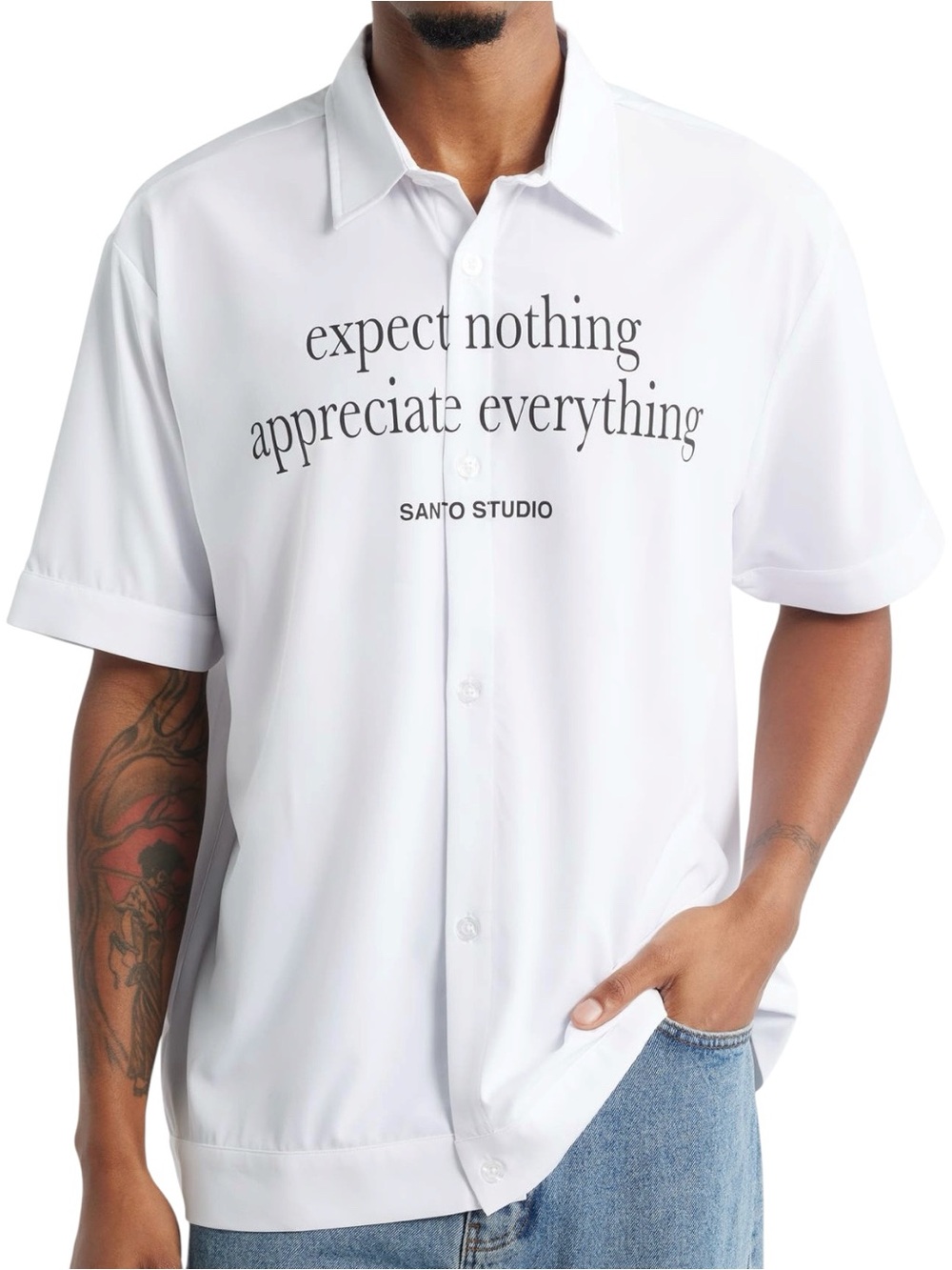 Santo Studio Shirt Mens Size L Appreciare Button-Up Short Sleeve White NEW